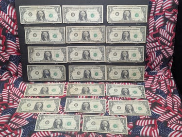 Twenty 1963 B Series $1.00 Joseph W. Barr Federal Reserve Notes - Including Two Star Notes