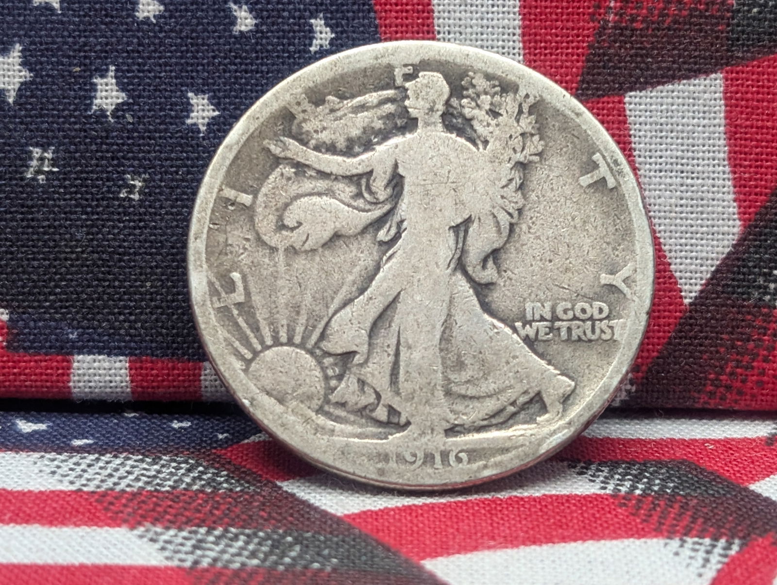1916 Walking Liberty Half Dollar 90% Silver. Original Good. 4 clear digits. (1 of 3)