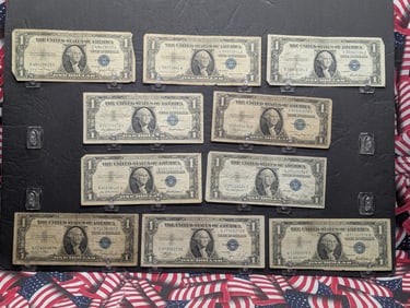 Ten Various 1935 & 1957 Series $1.00 Silver Certificates - (1) 35-A, (1) 35-C, (2) 35-D's, (1) 35-E,