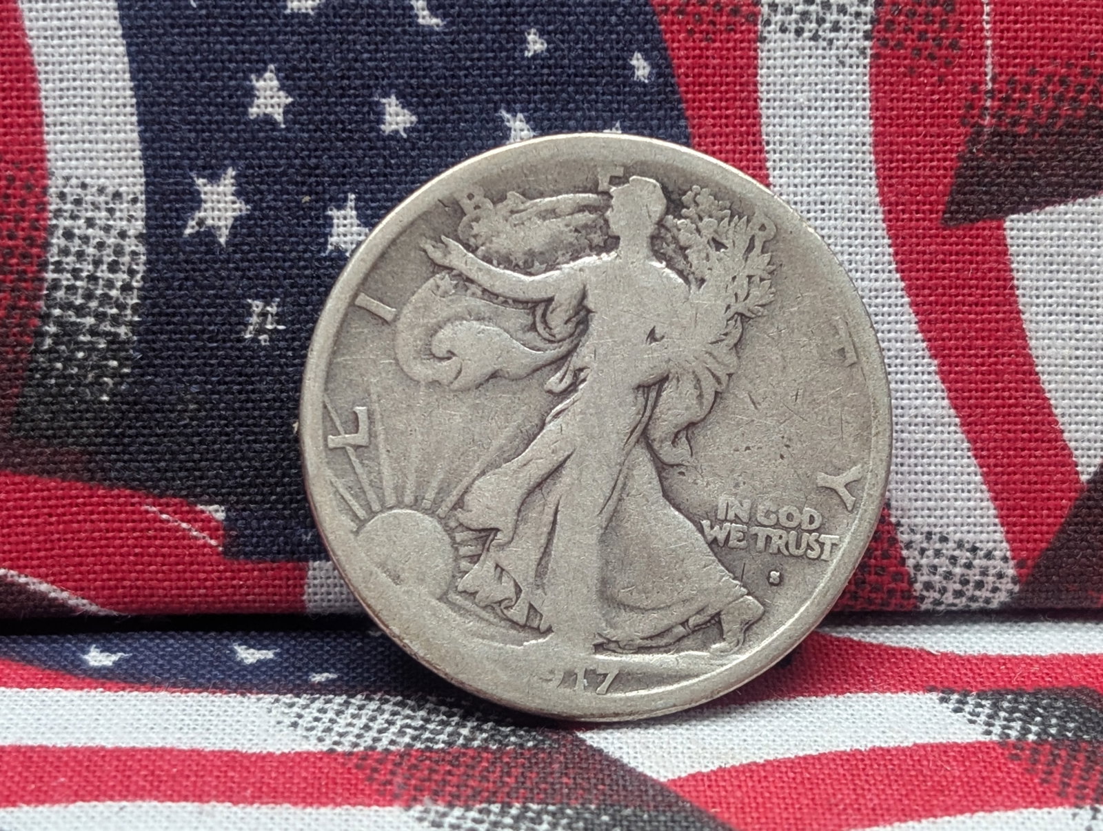 1917 S Obverse Walking Liberty Half Dollar 90% Silver. Original About Good.: 1917 S Obverse Walking Liberty Half Dollar 90% Silver. Original About Good.