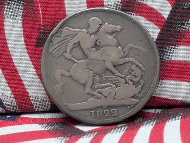 1822 Great Britain Silver Crown. From Jewelry but Fine detail. 92.5% Silver, 28.2760 Grams.