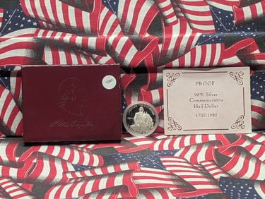 1982-S Washington Commemorative Half. GEM in original box plus COA. 90% silver.