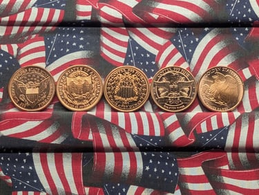 1 Oz. Each .999 FINE COPPER Various Designed Rounds (5 PCS)