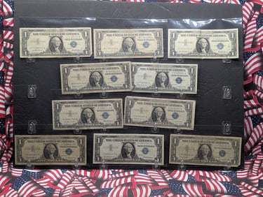 Ten Various 1957 Series $1.00 Silver Certificates in Protective Sleeves - (4) 57's, (1) 57-A, & (5)