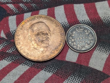 1964 Rwanda 5 Francs & 1891 Canada 5 Silver Cents (2 PCS)