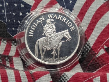1 Oz. .999 FINE SILVER Indian Warrior on Horseback Designed Round in Sealed Plastic