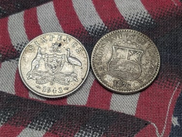 1876 Bolivarian Republic 1 Centavo & 1943-D Australia 6 Pence, 92.5% Silver & 2.83 Gr. (2 PCS)