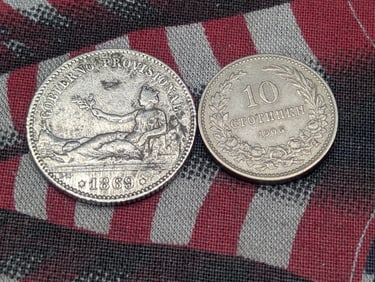 1906 Bulgaria 10 Stotinki - XF & 1869 Spain 1 Peseta, 83.5 Silver & 5 Gr. (2 PCS)
