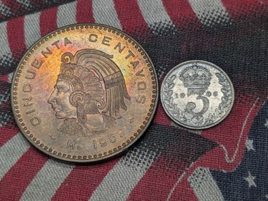 1959-M Mexico 50 Centavos & 1908 Great Britain 3 Silver Pence (2 PCS)