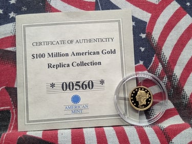0.5 Gram SOLID 58.5% GOLD 2014 PROOF Copy of 1849 Liberty Head $20 Double Eagle Designed Miniature