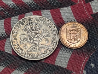 1971 Jersey 1/2 N ew Penny & 1941 United Kingdom 2 Shillings, 50% Silver & 11.3104 Gr. (2 PCS)