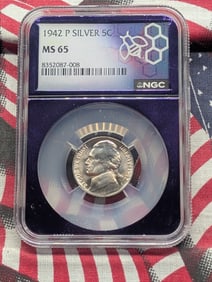 1942-P Jefferson 35% Silver Wartime Nickel - NGC MS65