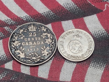 1913 Canada 25 Cents, 92.5% Silver & 5.8319 Gr. & 1924 Luxembourg 5 Centimes (2 PCS)