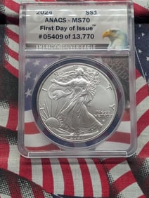 2024 American Silver Eagle - ANACS Cert. MS70 - First Day of Issue