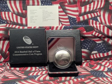 2014-P UNC Baseball Hall of Fame Commem 90% Silver Dollar in OGP w/ COA