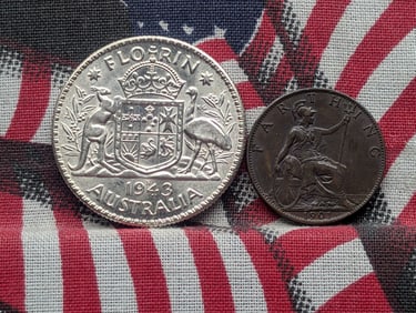 1943-S Australia 1 Florin, 92.5% Silver & 11.31 Gr. - GEM BU & 1901 United Kingdom Farthing (2 PCS)