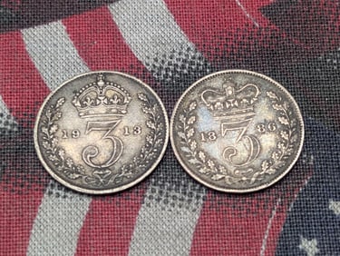 1886 United Kingdom 3 Silver Pence & 1913 United Kingdom 3 Silver Pence (2 PCS) - Both 92.5% Silver