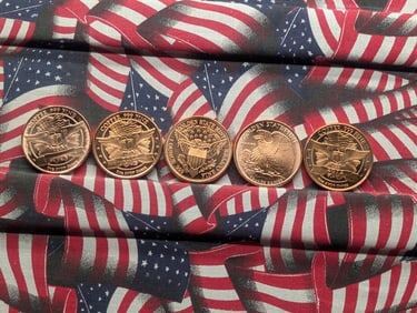 1 Oz. Each .999 FINE COPPER Various Designed Rounds (5 PCS)