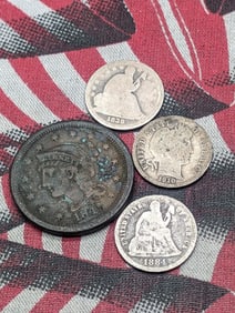 Four Various Vintage U.S. Coins - Includes 1845 US Large Cent, 1838 & 1884 Seated Liberty Dimes, &
