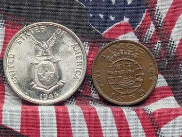 1944-S Philippines 50 Centavos, 75% Silver & 10 Gr. & 1958 Timor 30 Centavos (2 PCS)