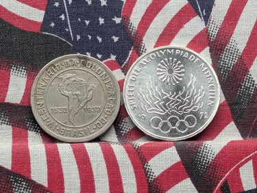 1932 Brazil 400 Reis & 1972 Germany 10 Marks, 62.5% Silver & 15.5 Gr (2 PCS)