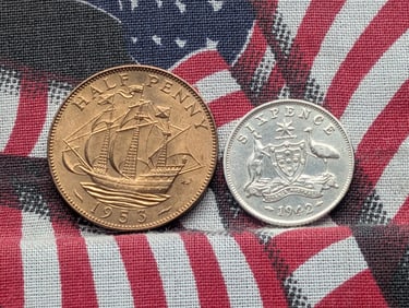 1942 Australia 6 Silver Pence & 1953 Great Britain 1/2 Penny (2 PCS)