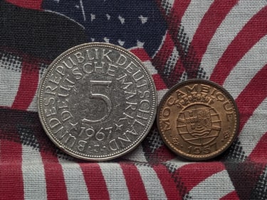 1967-J Germany 5 Marks, 62.5% Silver & 11.2 Gr. & 1957 Mozambique 50 Centavos (2 PCS)