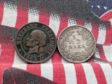 1905-F Imperial Germany 1/2 Silver Mark & 1863 Haiti 10 Centimes (2 PCS)