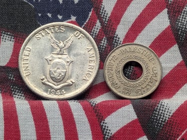 1927 Palestine 5 Mils - MS61 & 1944-S Philippines 50 Centavos, 75% Silver & 10 Gr. (2 PCS)