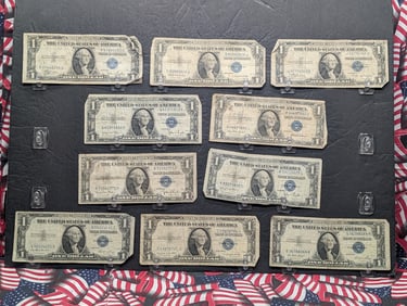 Ten Various 1935 Series $1.00 Silver Certificates - (1) 35-C, (4) 35-D's, (2) 35-E's, (1) 35-F, (1)