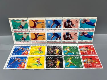 Lot of (2) 1990s USA Olympics Stamp Plate Blocks