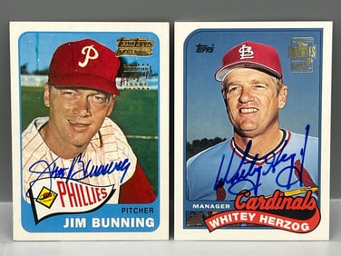 2002 Topps Archives Jim Bunning On Card Auto & 2003 Topps Archives Whitey Herzog On Card Auto
