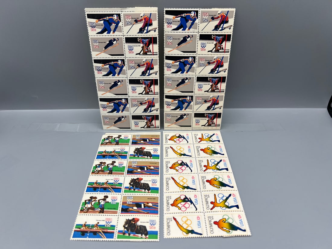 Lot of (4) 1970s & 80s Olympic Stamp Plate Blocks: Lot of (4) 1970s & 80s Olympic Stamp Plate Blocks