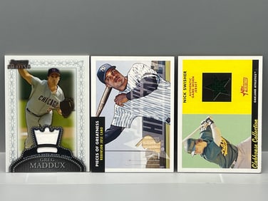 Lot of (3) Baseball Star Player Game Used/Worn Relic Cards - Varying Conditions - Greg Maddux,