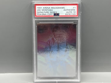 1991 Arena Holograms Joe Montana Signature Series On Card Silver Ink Auto #/2500 PSA Authentic W/ 10