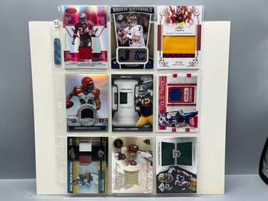 Lot of (9) Assorted Football Relic & Patch Cards