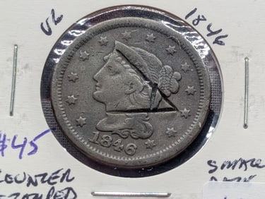 1846 Braided Hair Large Cent - 179 Years Old! - Counter Stamped!