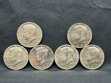 Lot of 6 Kennedy Half Dollars - 1974 P&D, 1976 P&D, 1977 P&D