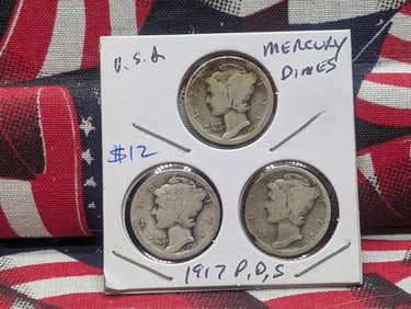 1917 P,D,S Silver Mercury Dimes - Better Teen Dates! - Complete Year Set!
