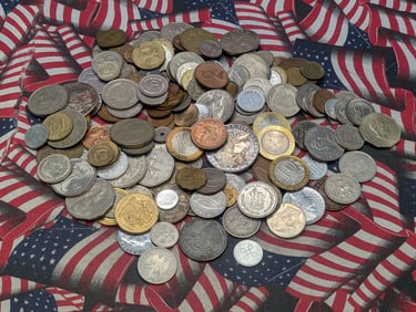 Assortment Of Foreign Coins From Many Different Countries. Coins Weigh 2 Pounds.