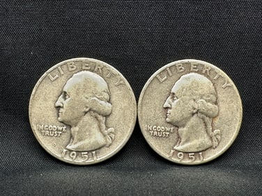 1951-D & P 90% Silver Washington Quarter Coins