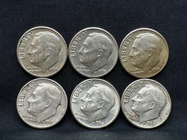 1963-D 90% Silver Roosevelt Dimes Lot of 6