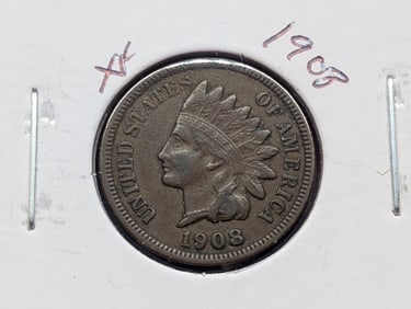 1908 Indian Head Cent - Strong Liberty - w/ One Diamond