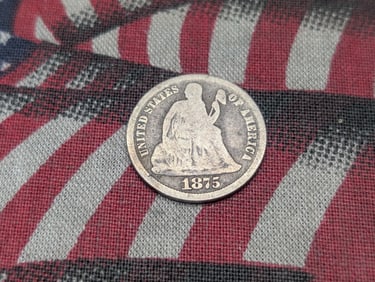 1875 United States Seated Liberty Dime. Vintage Type Coin.