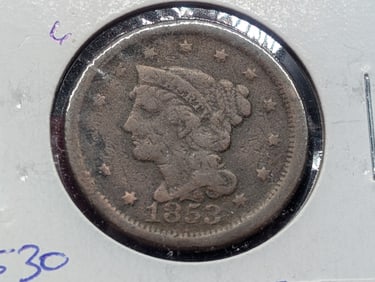 1853 Braided Hair Large Cent - 172 Years Old!