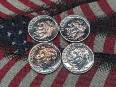 1960, 1961, 1962, & 1963 Proof Roosevelt Dimes - All 90% Silver