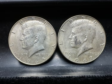1965 & 1967 40% Silver Kennedy Half Dollars