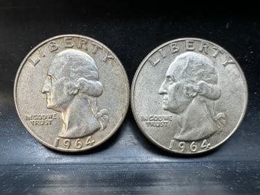 1964 P & D 90% Silver Washington Quarters