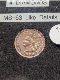 1900 Indian Head Cent, Full Liberty, 4 Diamonds, MS-63 Like Details