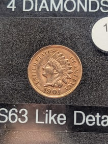 1901 Indian Head Cent, Full Liberty, 4 Diamonds, MS-63 Like Details